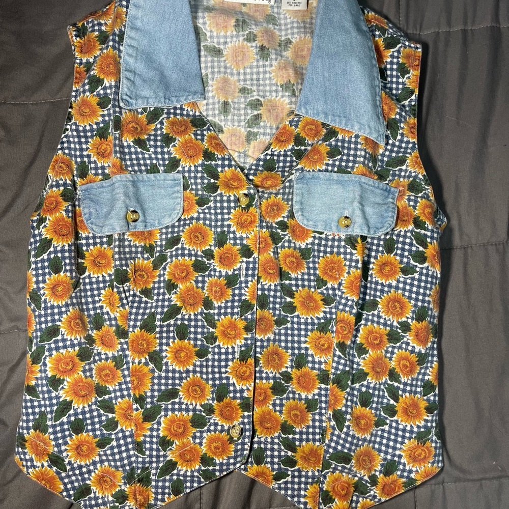 Vintage Anchor Blue Sunflower Cotton‎ Vest | Women’s S